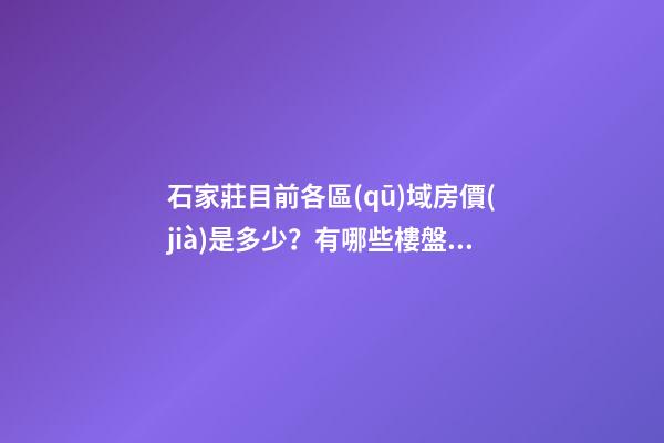 石家莊目前各區(qū)域房價(jià)是多少？有哪些樓盤值得推薦？